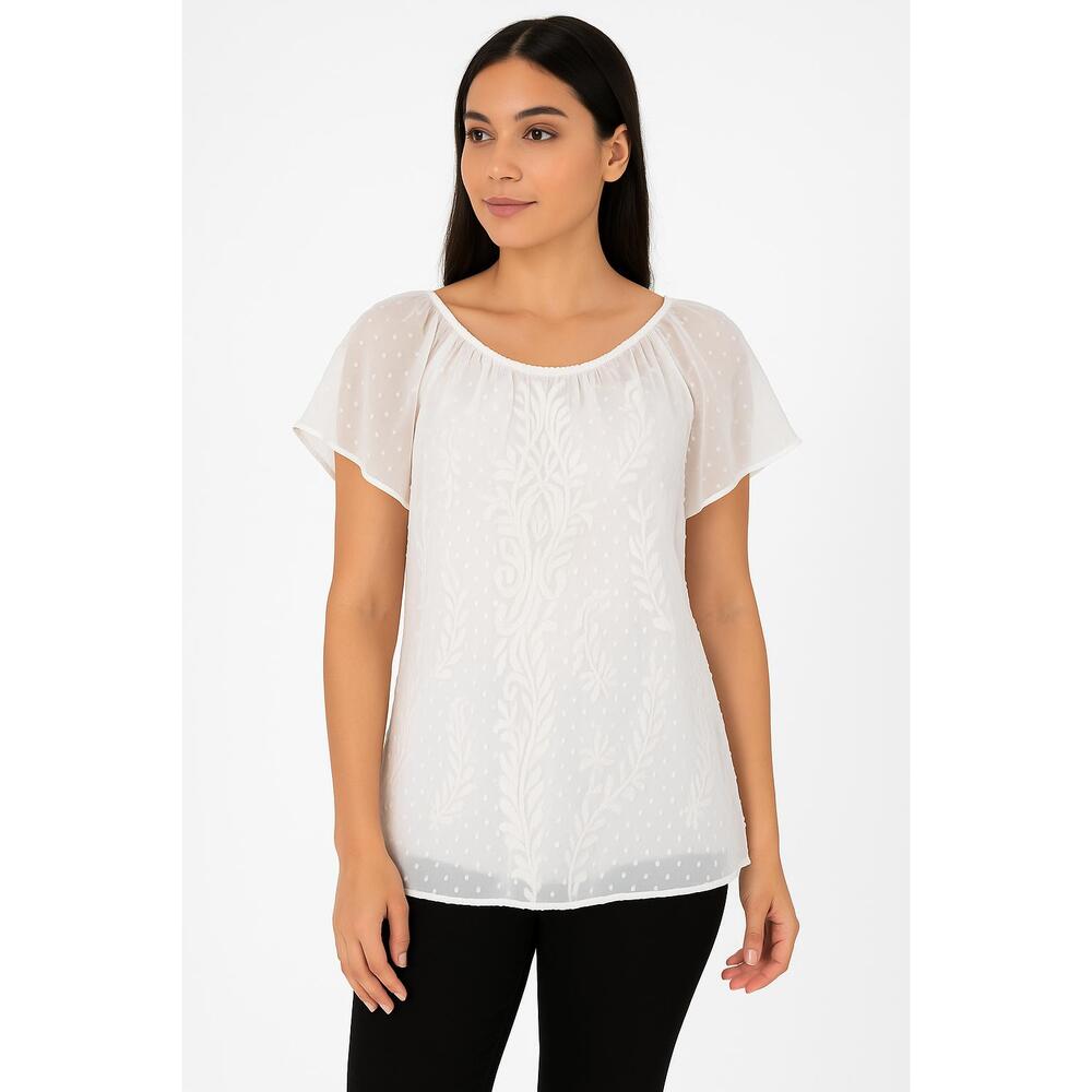 John Paul Richard White Lace Top Womens Medium Sheer Romantic